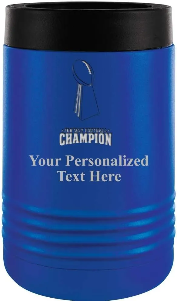 Custom Beverage Holder, 12 oz Blue Personalized Fantasy Football Champion Insulated Can Cooler Prime