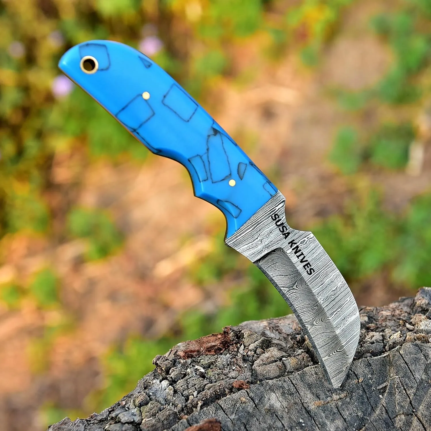Custom Handmade 1095 steel 7'' Hawkbill fixed blade Damascus steel Knife Electricians Knife/Lineman’s Hawkbill knife, with pancake leather sheath (HAWK 223)