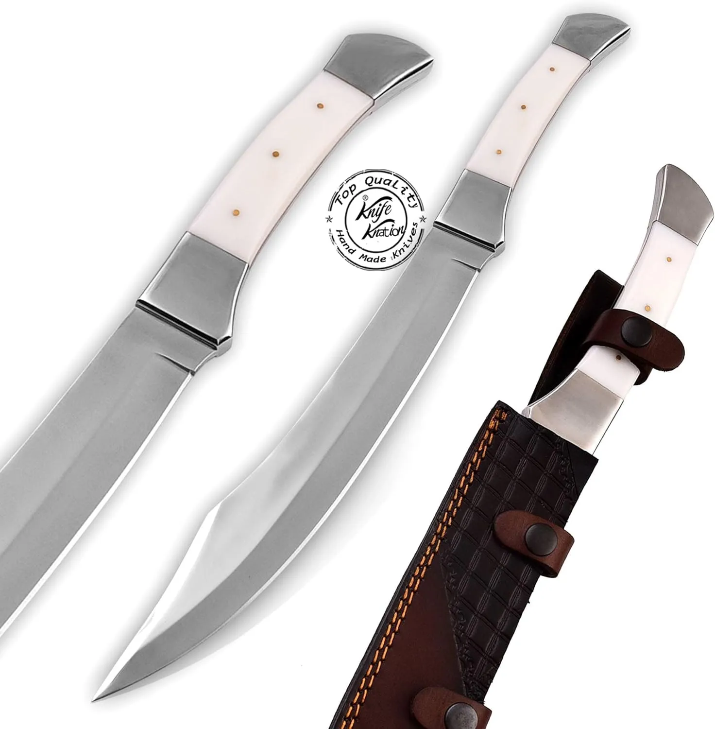 Custom Handmade Stainless Steel Short Sword Bowie Hunting Knife, Fixed Blade Knife, Bowie Hunting Knife, Hunting Knife, Camping Knife, Bushcraft Knife, Knife with Premium Leather Sheath, KKH-37