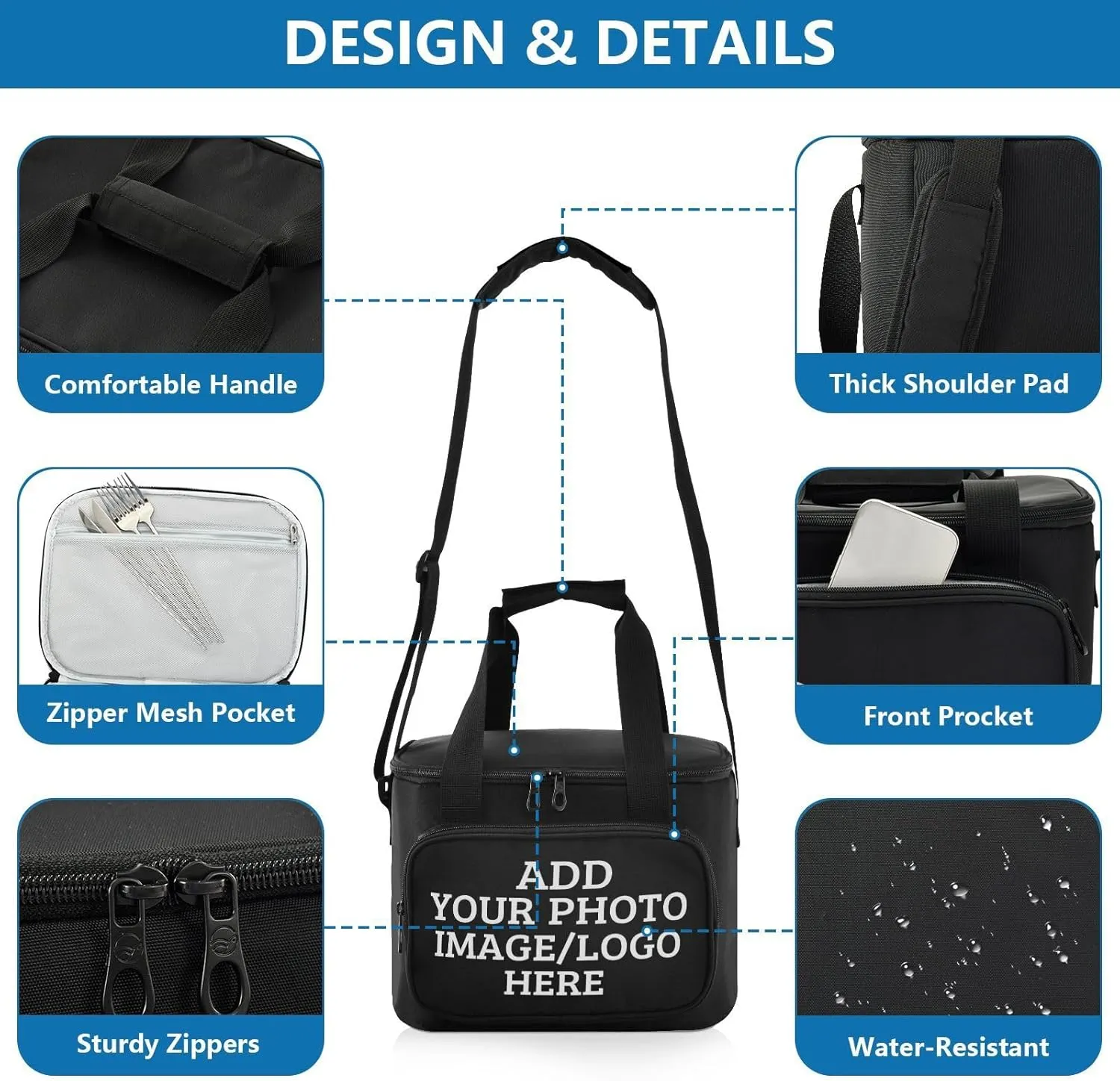Custom Soft Cooler Bag with Zipper Personalized Portable Insulated Travel Cooler for Beach Camping Work Lunchbox for Women Men