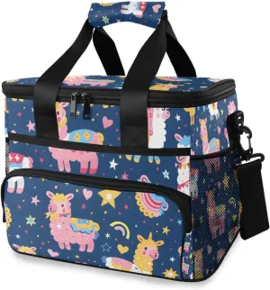 Cute Alpacas Hearts Stars Cooler Bag Insulated Cooler Soft Sided Cooler 24 Can Portable Picnic Bag Large Leakproof Lunch Bag Box for Beach Grocery Camping Travel Car Men Women