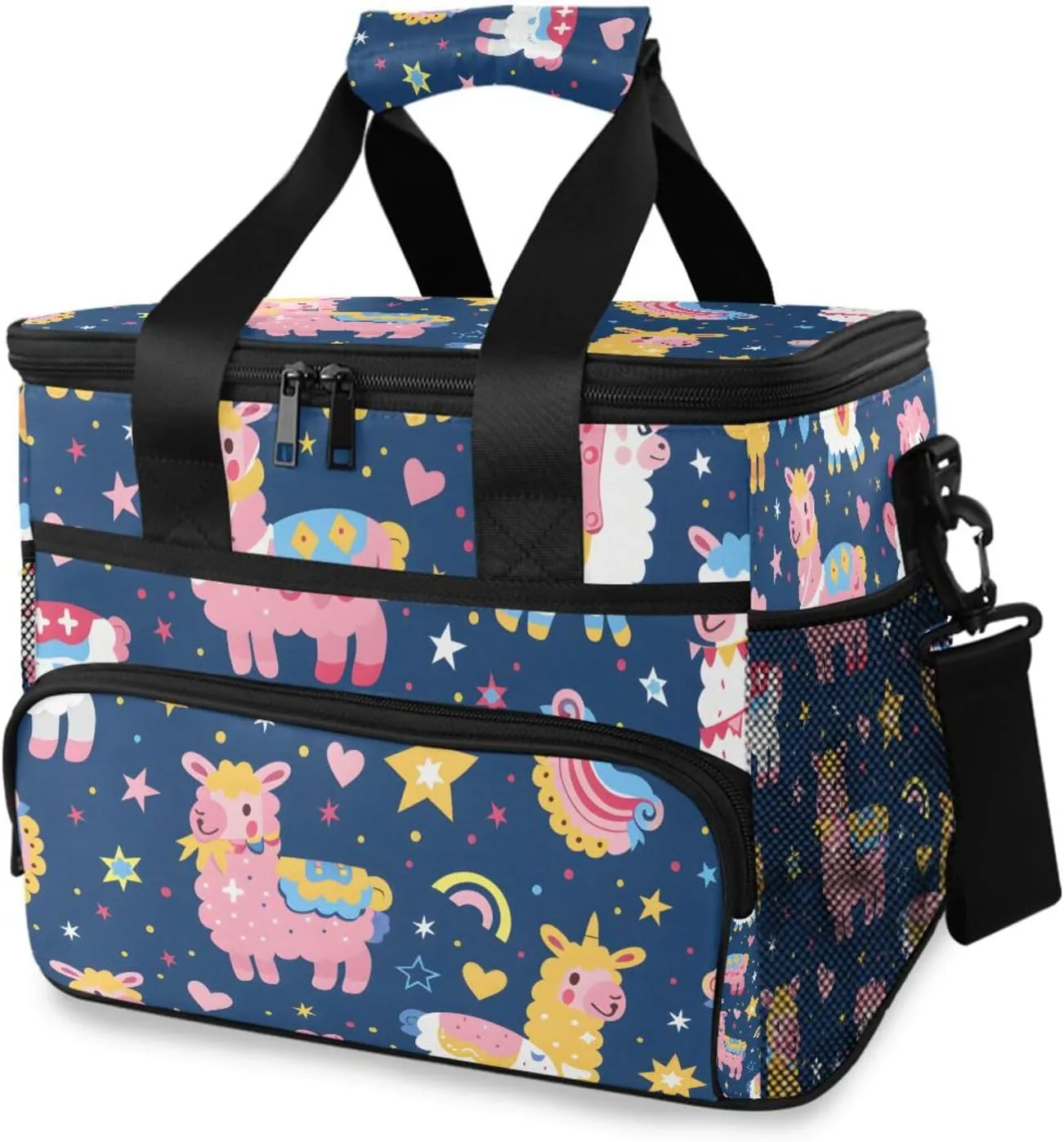 Cute Alpacas Hearts Stars Cooler Bag Insulated Cooler Soft Sided Cooler 24 Can Portable Picnic Bag Large Leakproof Lunch Bag Box for Beach Grocery Camping Travel Car Men Women