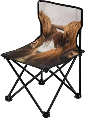 Cute Brown Cow Portable Outdoor Folding Chair Anti-Slip Padded Oxford Cloth Stool Camping Chair Small for Beach Hiking Fishing Gardening Quad Camp Chair