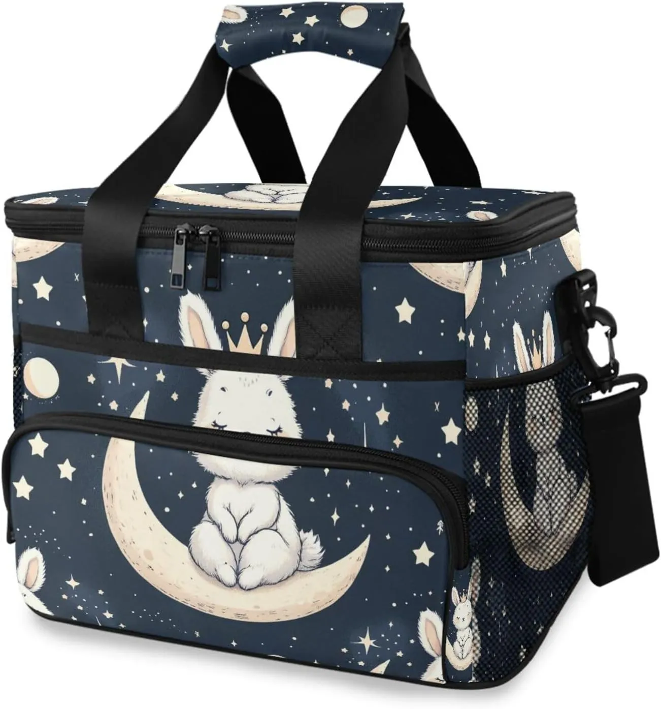 Cute Bunny Moon Starry Sky Cooler Bag Insulated Cooler Soft Sided Cooler 24 Can Portable Picnic Bag Large Leakproof Lunch Bag Box for Beach Grocery Camping Travel Car Men Women