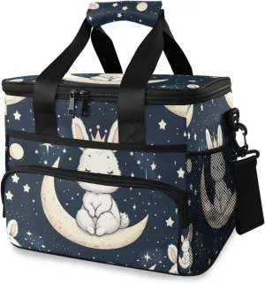 Cute Bunny Moon Starry Sky Cooler Bag Insulated Cooler Soft Sided Cooler 24 Can Portable Picnic Bag Large Leakproof Lunch Bag Box for Beach Grocery Camping Travel Car Men Women