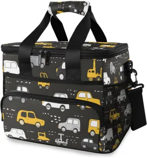 Cute Cars Black Cooler Bag Insulated Cooler Soft Sided Cooler 24 Can Portable Picnic Bag Large Leakproof Lunch Bag Box for Beach Grocery Camping Travel Car Men Women