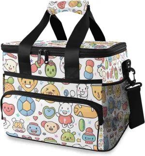 Cute Childish Animals Doodles Cooler Bag Insulated Cooler Soft Sided Cooler 24 Can Portable Picnic Bag Large Leakproof Lunch Bag Box for Beach Grocery Camping Travel Car Men Women