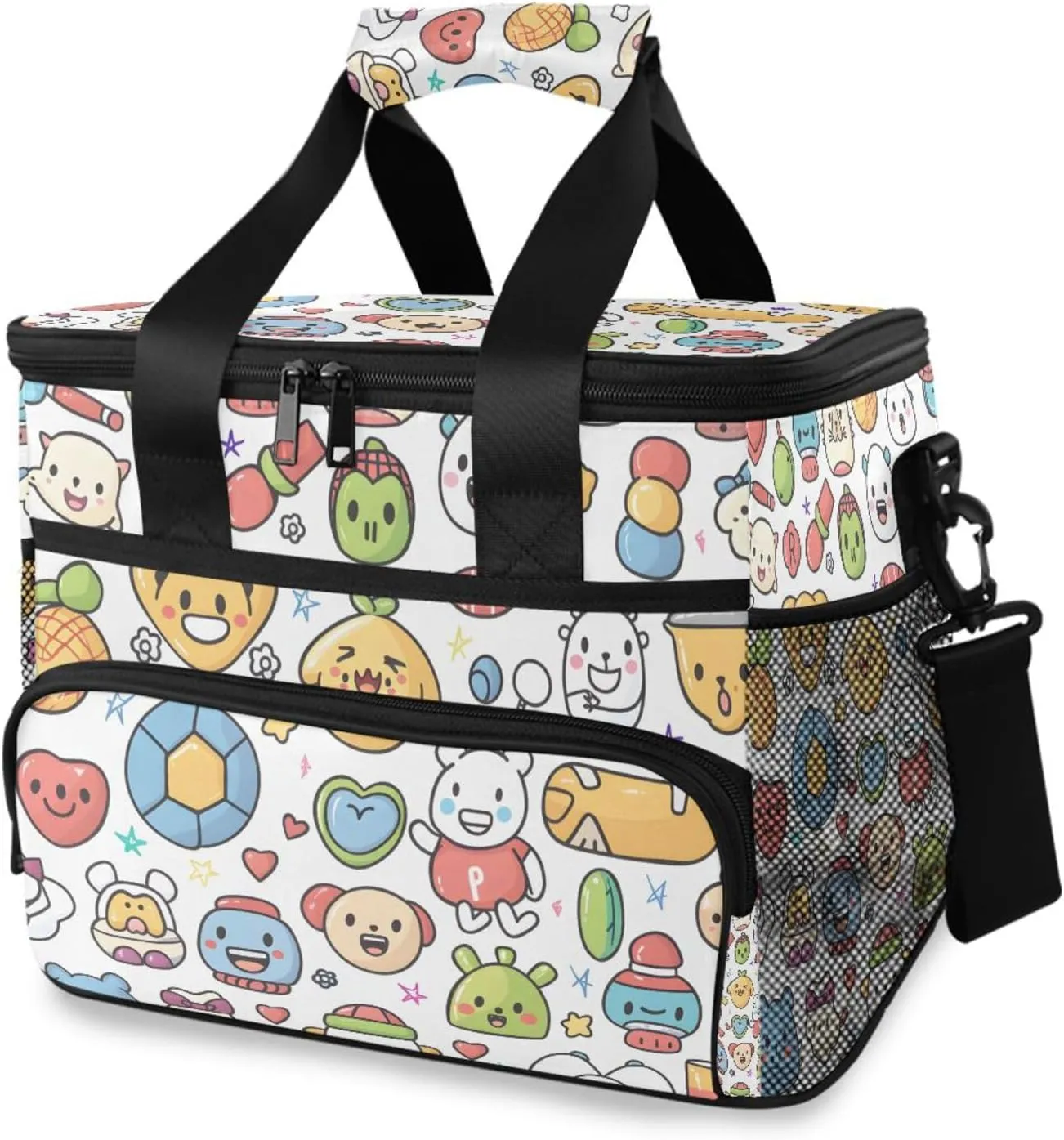 Cute Childish Animals Doodles Cooler Bag Insulated Cooler Soft Sided Cooler 24 Can Portable Picnic Bag Large Leakproof Lunch Bag Box for Beach Grocery Camping Travel Car Men Women