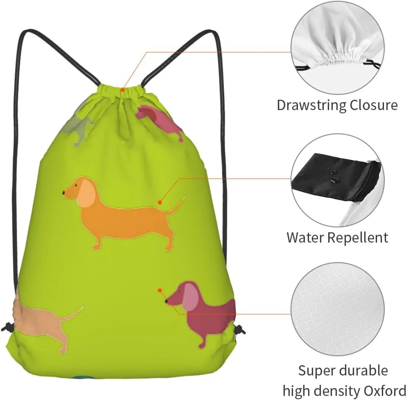 Cute Dachshound Dogs Drawstring Cinch Backpack Polyester Sack Pack String Bag For Hiking Camping Adventure