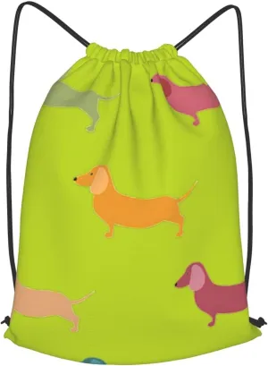 Cute Dachshound Dogs Drawstring Cinch Backpack Polyester Sack Pack String Bag For Hiking Camping Adventure