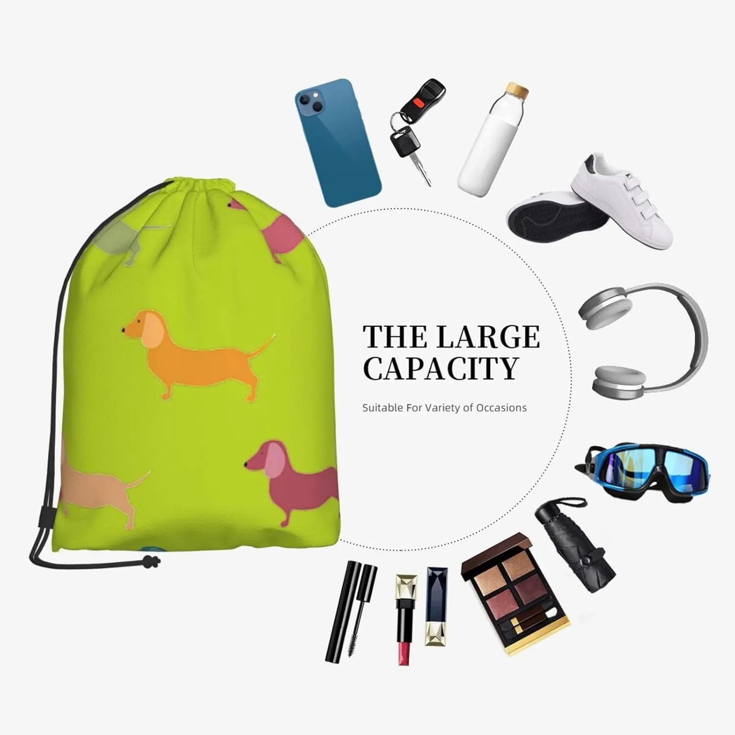 Cute Dachshound Dogs Drawstring Cinch Backpack Polyester Sack Pack String Bag For Hiking Camping Adventure