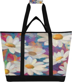 Cute Daisy Reusable Insulated Cooler Bag with Ice Pack Compartment - Large 142L Waterproof Thermal Grocery Tote for Picnic Beach Camping Lunch Storage
