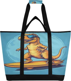 Cute Dinosaur Reusable Insulated Cooler Bag with Ice Pack Compartment - Large 47L Waterproof Thermal Grocery Tote for Picnic Beach Camping Lunch Storage