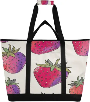 Cute Strawberries Reusable Insulated Lunchbox Cooler Bag, Leakproof Kitchen Grocery Bag Collapsible Portable Cooler Tote Bag for Picnic, Camping, Office, Travel