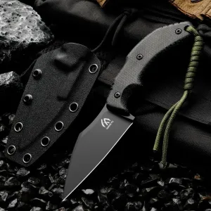 D2 Steel Fixed Blade Outdoor Knife, Hiking Trekking Multitool, Men's Gift (Black Blade)