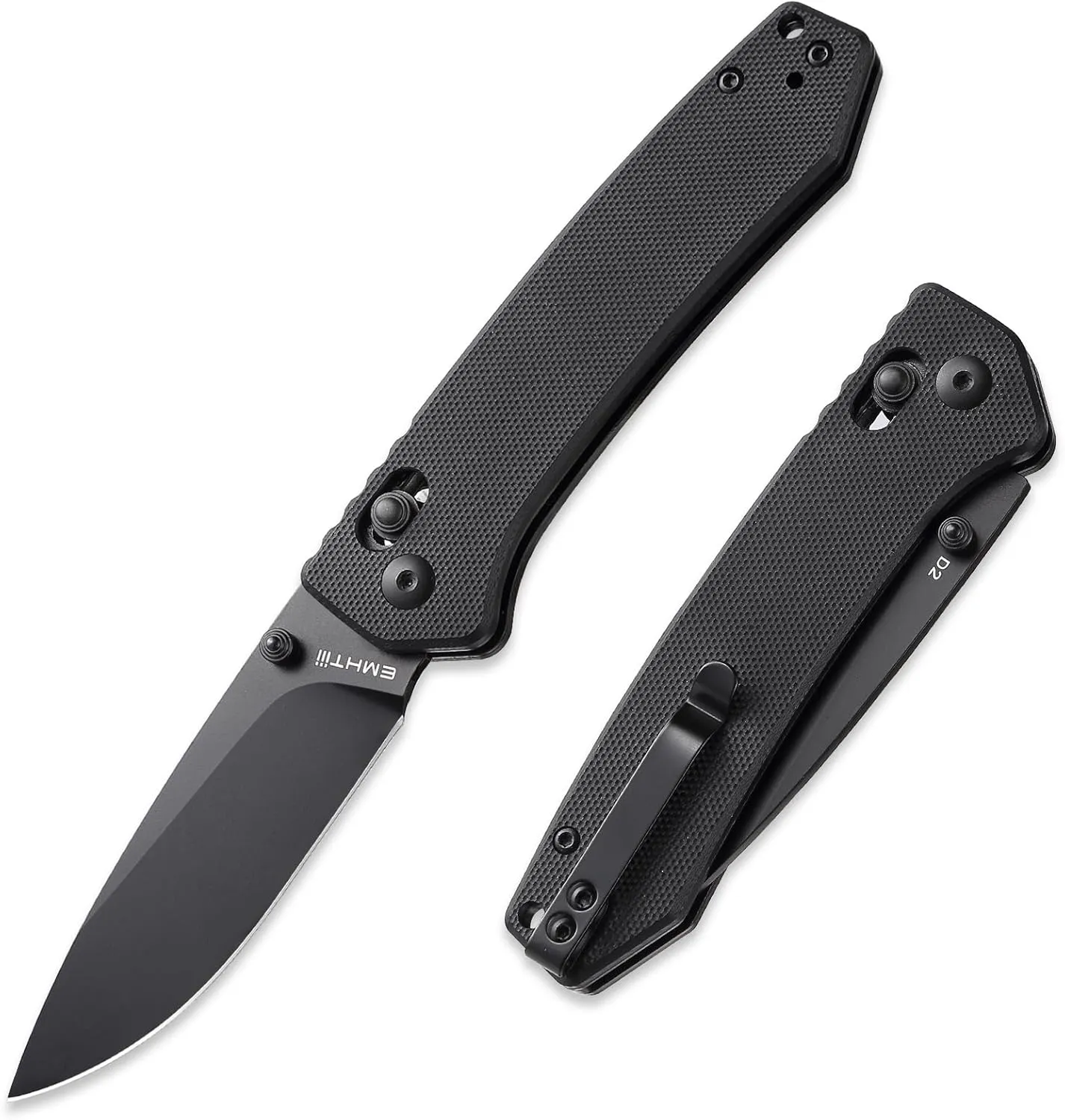 D2 Steel Folding Pocket Knife with Reversible Clip: 3.14" Black Drop Point Blade, Crossbar Axis Lock, G10 Handle Scales, Small EDC Knives Camping for Man Women