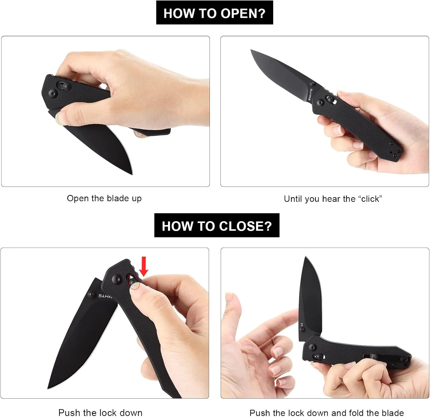 D2 Steel Folding Pocket Knife with Reversible Clip: 3.14" Black Drop Point Blade, Crossbar Axis Lock, G10 Handle Scales, Small EDC Knives Camping for Man Women