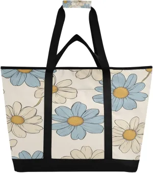 Daisy Flowers Reusable Insulated Lunchbox Cooler Bag, Leakproof Kitchen Grocery Bag Collapsible Portable Cooler Tote Bag for Picnic, Camping, Office, Travel