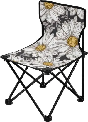 Daisy White Portable Outdoor Folding Chair Anti-Slip Padded Oxford Cloth Stool Camping Chair Small for Beach Hiking Fishing Gardening Quad Camp Chair