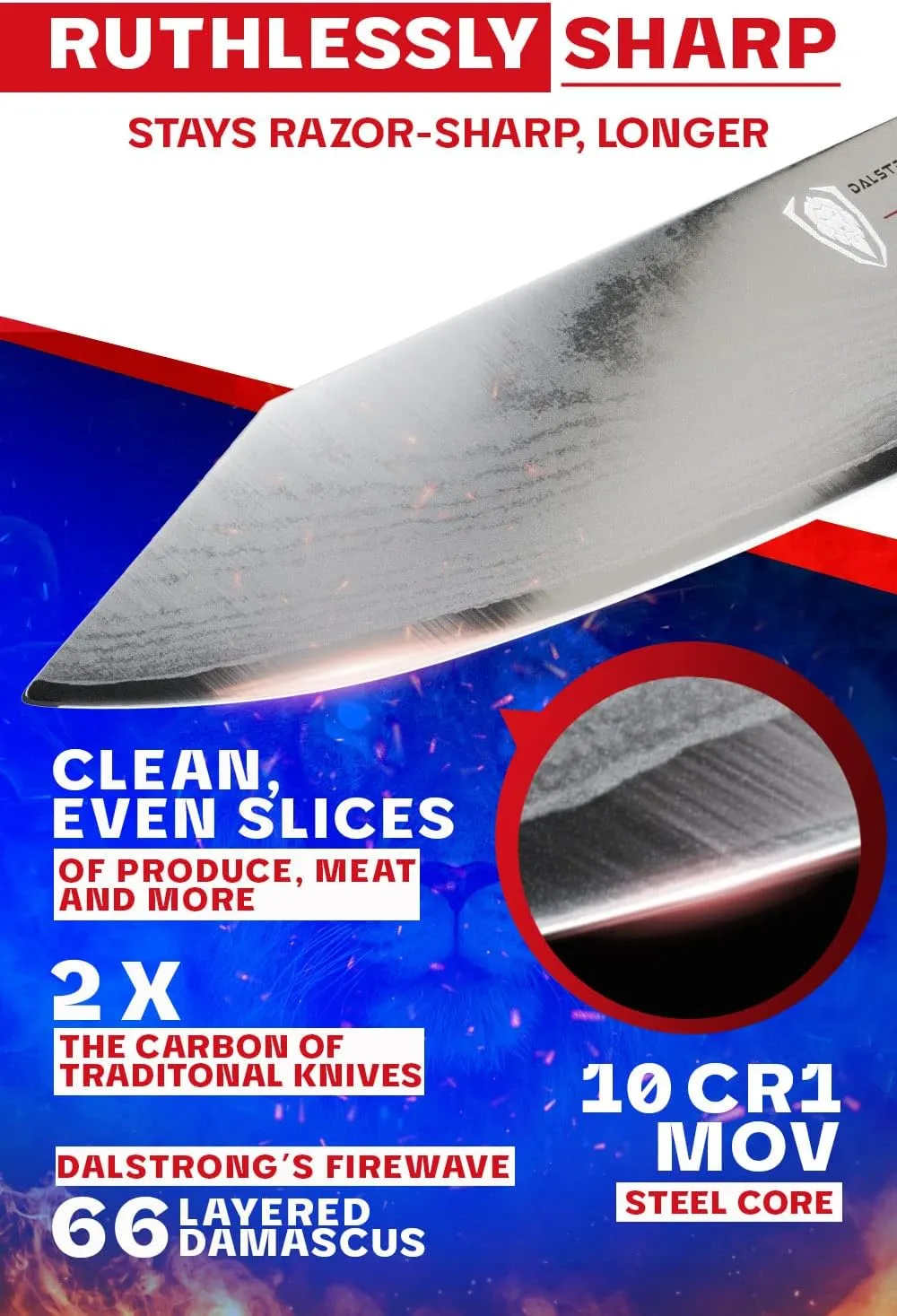 Dalstrong Chef Knife - 8 inch - Firestorm Alpha Series - Premium 10Cr15CoMoV High-Carbon Steel - Traditional Japanese Wa Stabilized Wood & Resin Handle - Kitchen Knife - Chef's Knife