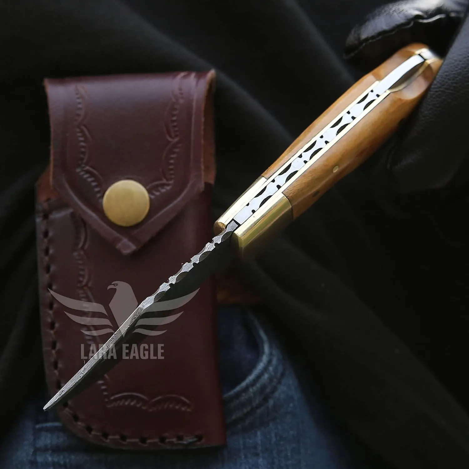 Damascus Pocket Knife for Men - 133 Layer Solid Steel Handmade Folding Hunting Knives with Sharpner and Leather Pouch - Best Knife for Camping Hunting Hiking - Father’s Day Gifts for Men Husband Dad
