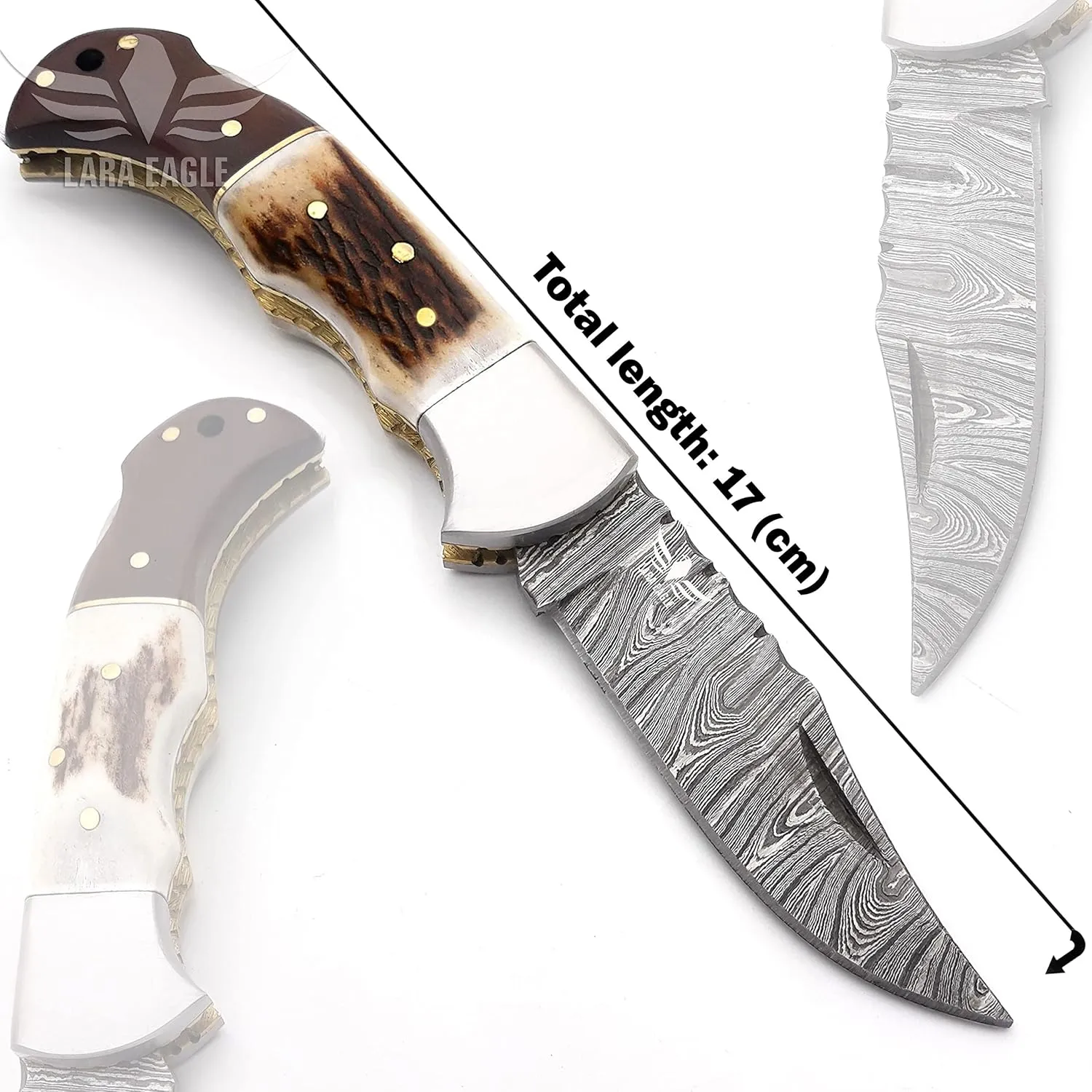 Damascus Pocket Knife for Men - 133 Layer Solid Steel Handmade Folding Hunting Knives with Sharpner and Leather Pouch - Best Knife for Camping Hunting Hiking - Father’s Day Gifts for Men Husband Dad