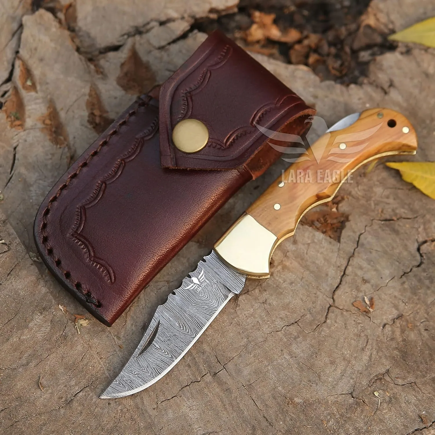 Damascus Pocket Knife for Men - 133 Layer Solid Steel Handmade Folding Hunting Knives with Sharpner and Leather Pouch - Best Knife for Camping Hunting Hiking - Father’s Day Gifts for Men Husband Dad