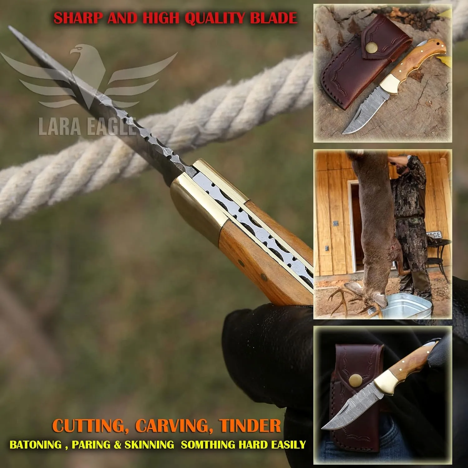 Damascus Pocket Knife for Men - 133 Layer Solid Steel Handmade Folding Hunting Knives with Sharpner and Leather Pouch - Best Knife for Camping Hunting Hiking - Father’s Day Gifts for Men Husband Dad