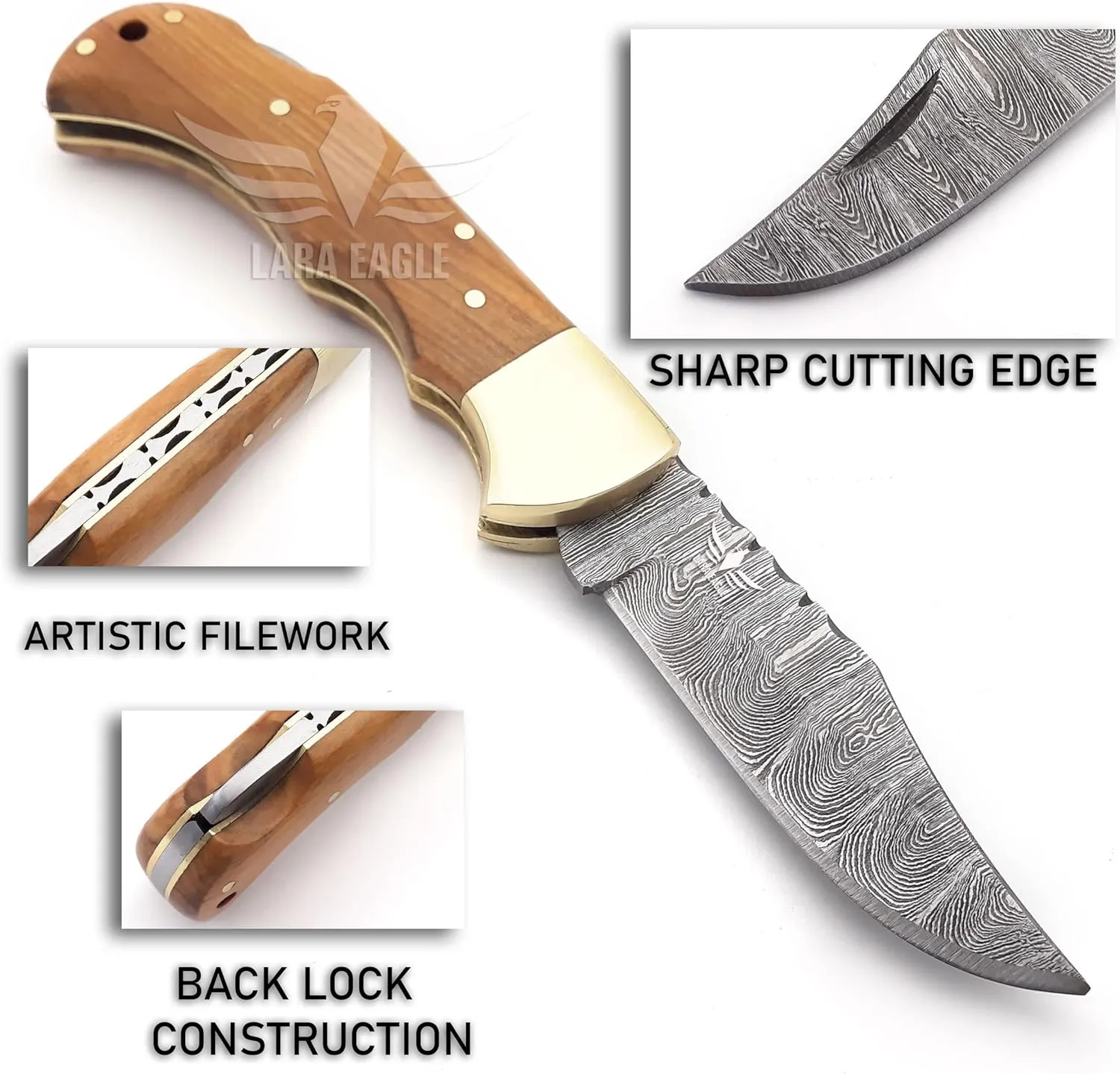 Damascus Pocket Knife for Men - 133 Layer Solid Steel Handmade Folding Hunting Knives with Sharpner and Leather Pouch - Best Knife for Camping Hunting Hiking - Father’s Day Gifts for Men Husband Dad