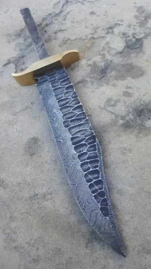 DAMASCUS STEEL FULL TANG/FLINT KNAPPED FINISH/BLANK BLADE FOR KNIFE MAKING