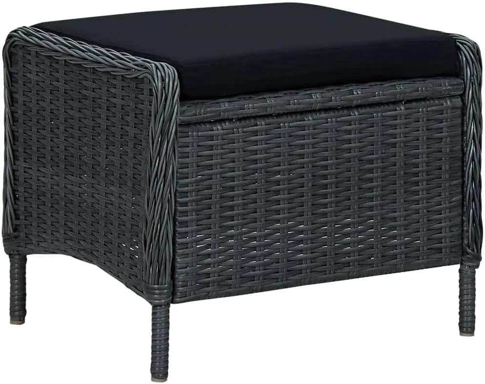 Dark Gray Reclining Patio Chair with Footstool Adjustable Outdoor Lounge Furniture PE Rattan Steel Frame Comfy Cushions for Backyard Sunbathing Relaxation