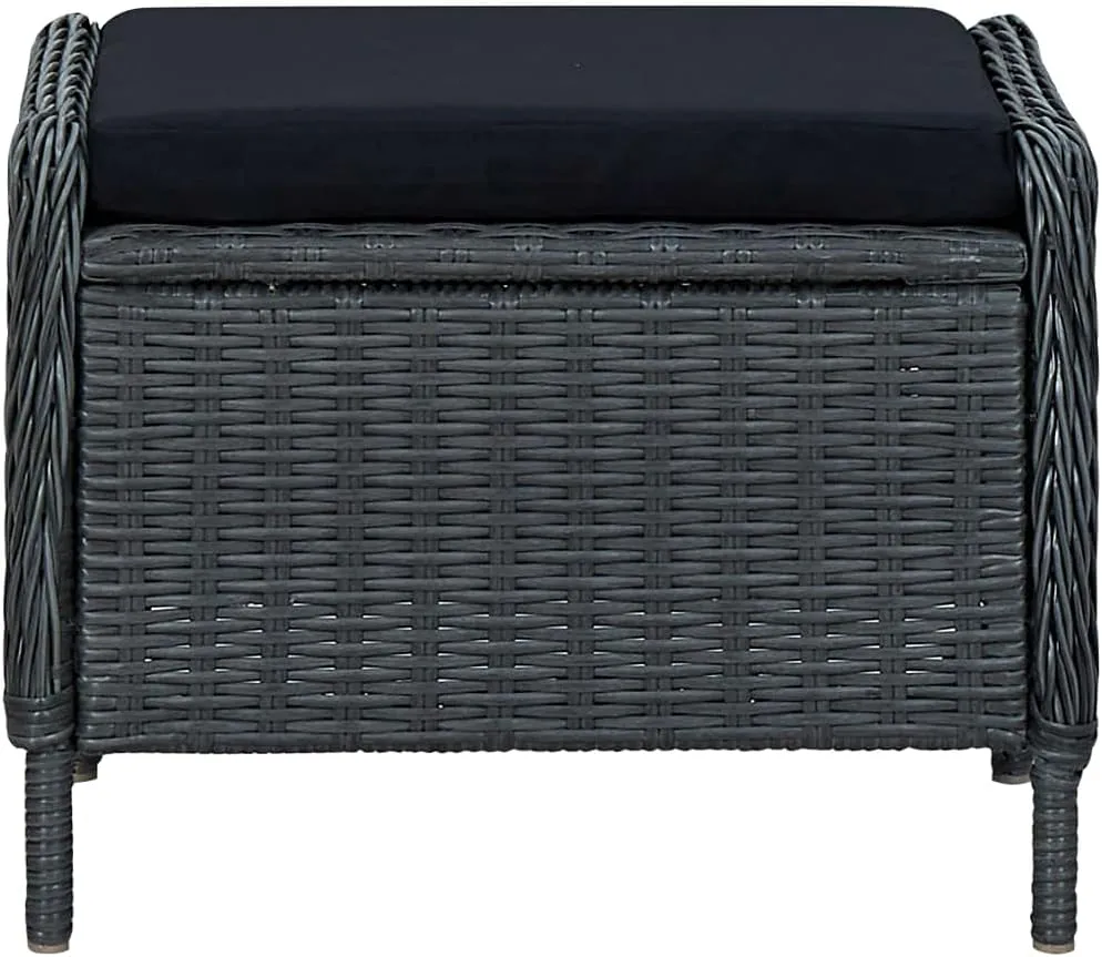 Dark Gray Reclining Patio Chair with Footstool Adjustable Outdoor Lounge Furniture PE Rattan Steel Frame Comfy Cushions for Backyard Sunbathing Relaxation