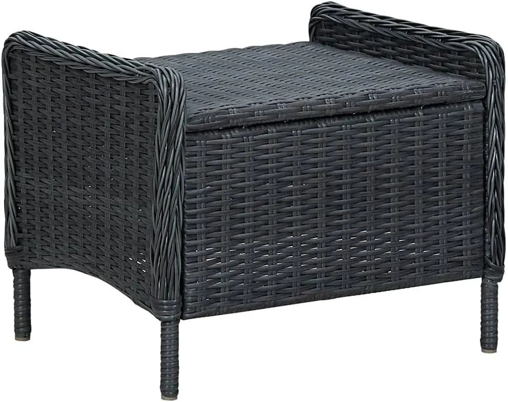 Dark Gray Reclining Patio Chair with Footstool Adjustable Outdoor Lounge Furniture PE Rattan Steel Frame Comfy Cushions for Backyard Sunbathing Relaxation