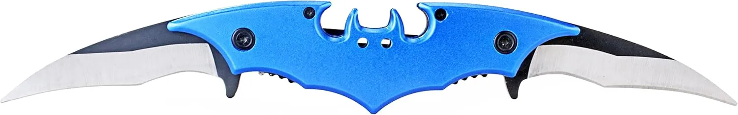 Dark Twin Blade Knife - Double Edge Folding Pocket with clip, 11" Stainless Steel Two Sharp Cut (Blue)