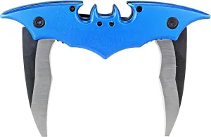 Dark Twin Blade Knife - Double Edge Folding Pocket with clip, 11" Stainless Steel Two Sharp Cut (Blue)