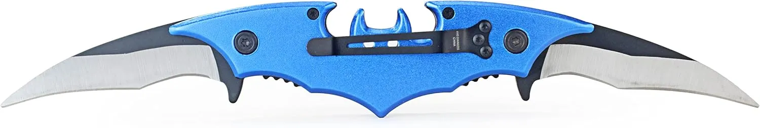 Dark Twin Blade Knife - Double Edge Folding Pocket with clip, 11" Stainless Steel Two Sharp Cut (Blue)