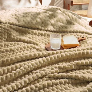 David's Home Ultra Soft Fleece Blanket Twin Size, Warm Lightweight 3D Jacquard Flannel Blanket for Fall Winter, Fluffy Cozy Luxury Plush Suitable for Bed Room Decor,66"x90", Light Khaki