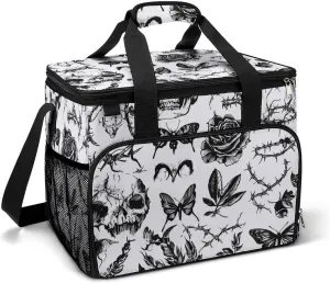 Death Roses Skull Thorn Flowers Portable Cooler Bag Lunch Box Container Crossbody Insulated Tote Bag for Work Camping Outdoor