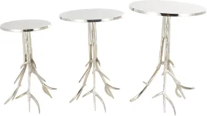 Deco 79 Aluminum Metal Side End Accent Table End Table with Textured Tree Branch Legs, Set of 3 Side Table 24", 22", 20" H, Silver