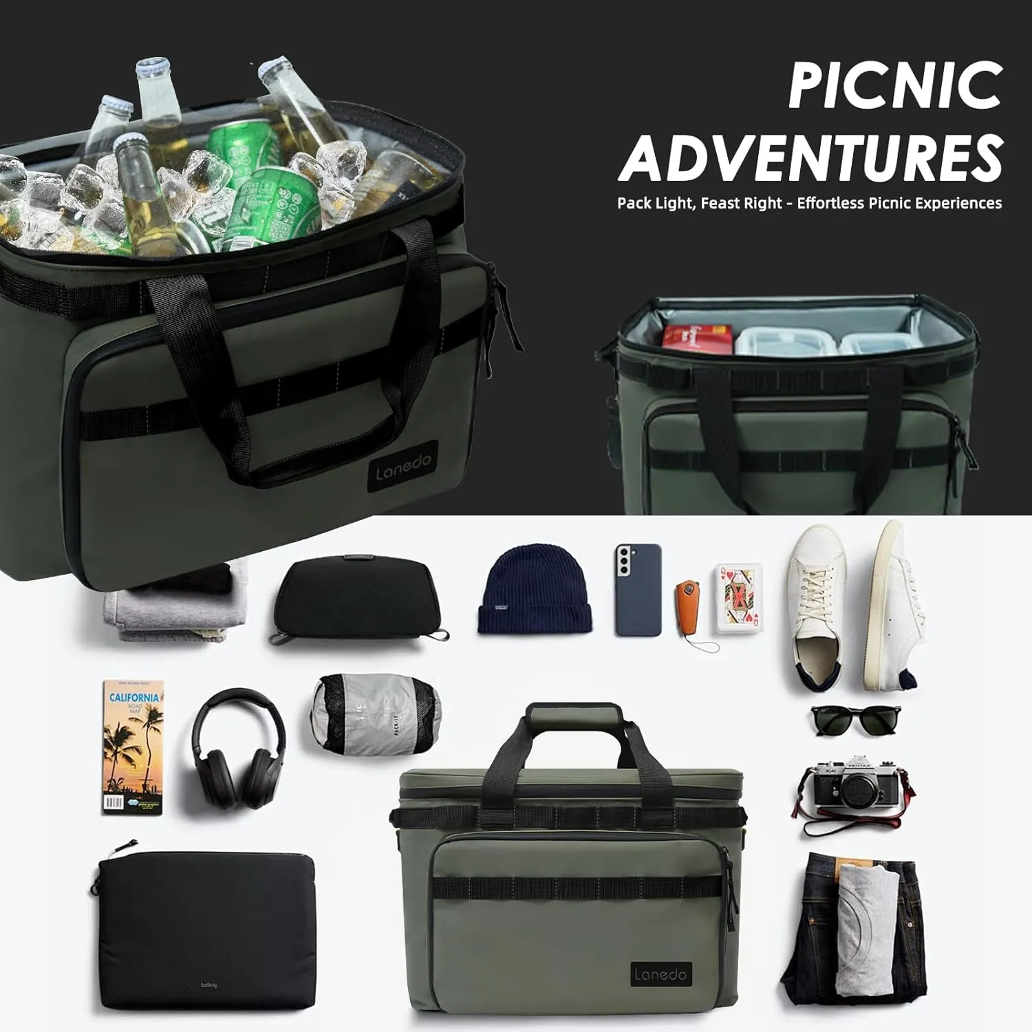 Deep Freeze Cooler Soft Sided Cooler Bag, 34 Can Collapsible Insulated Ice Chest, Large Leakproof Camping & Travel Cooler for Kayaking & Beach