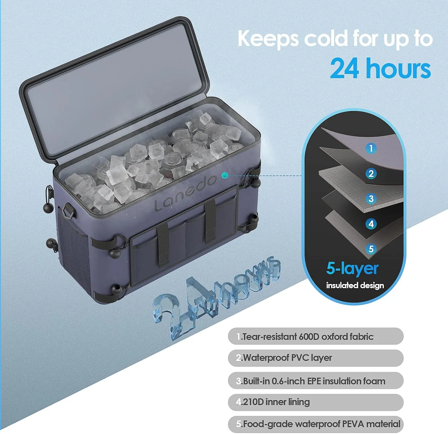 Deep Freeze Cooler Soft Sided Cooler Bag, 34 Can Collapsible Insulated Ice Chest, Large Leakproof Camping & Travel Cooler for Kayaking & Beach