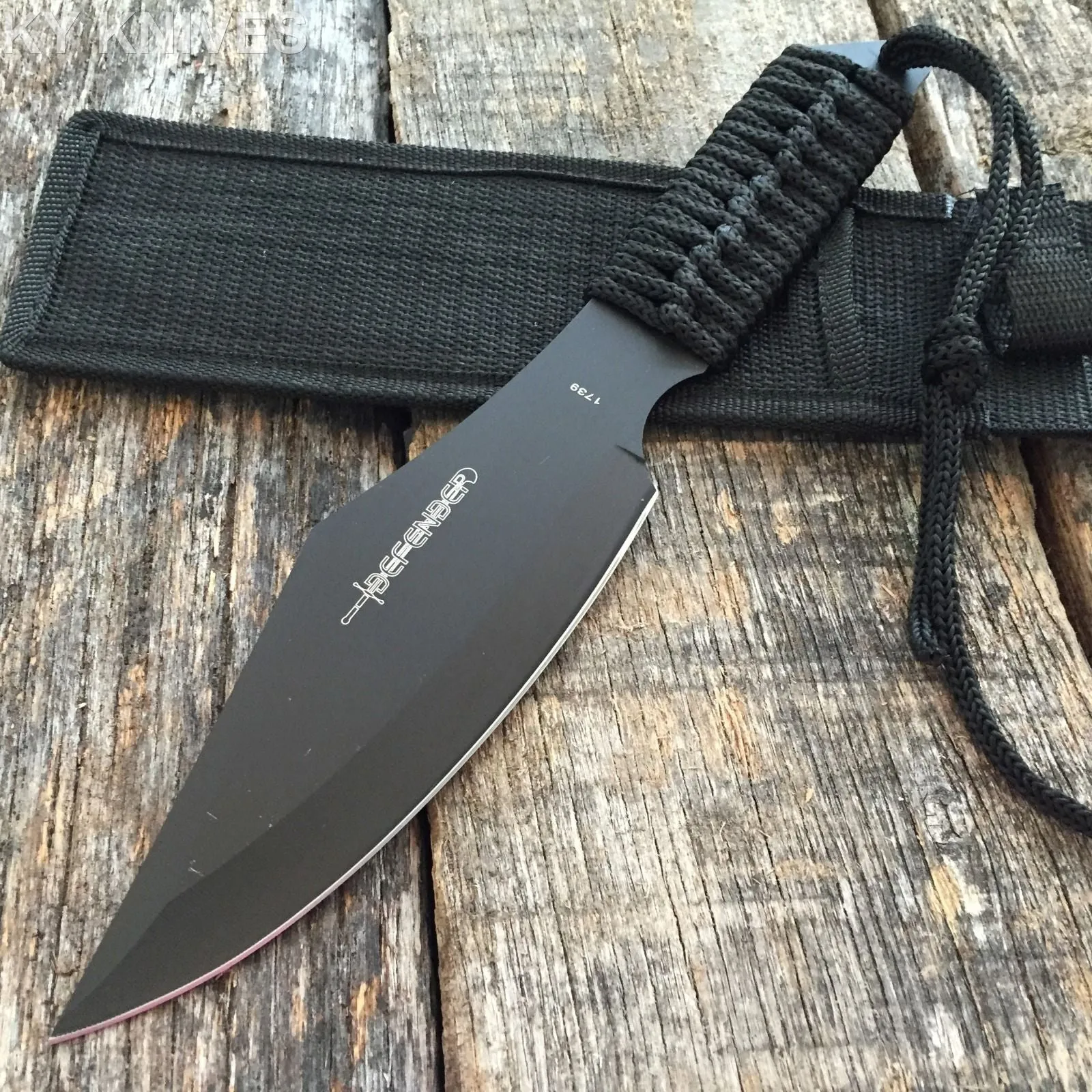 Defender NEW 12" Hunting Knife Black Cord Wrapped Rambo Knife with Sheath 1739