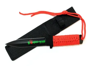 Defender Zombie War Red Cord Wrapped Handle Hunting Knife with Sheath 7586