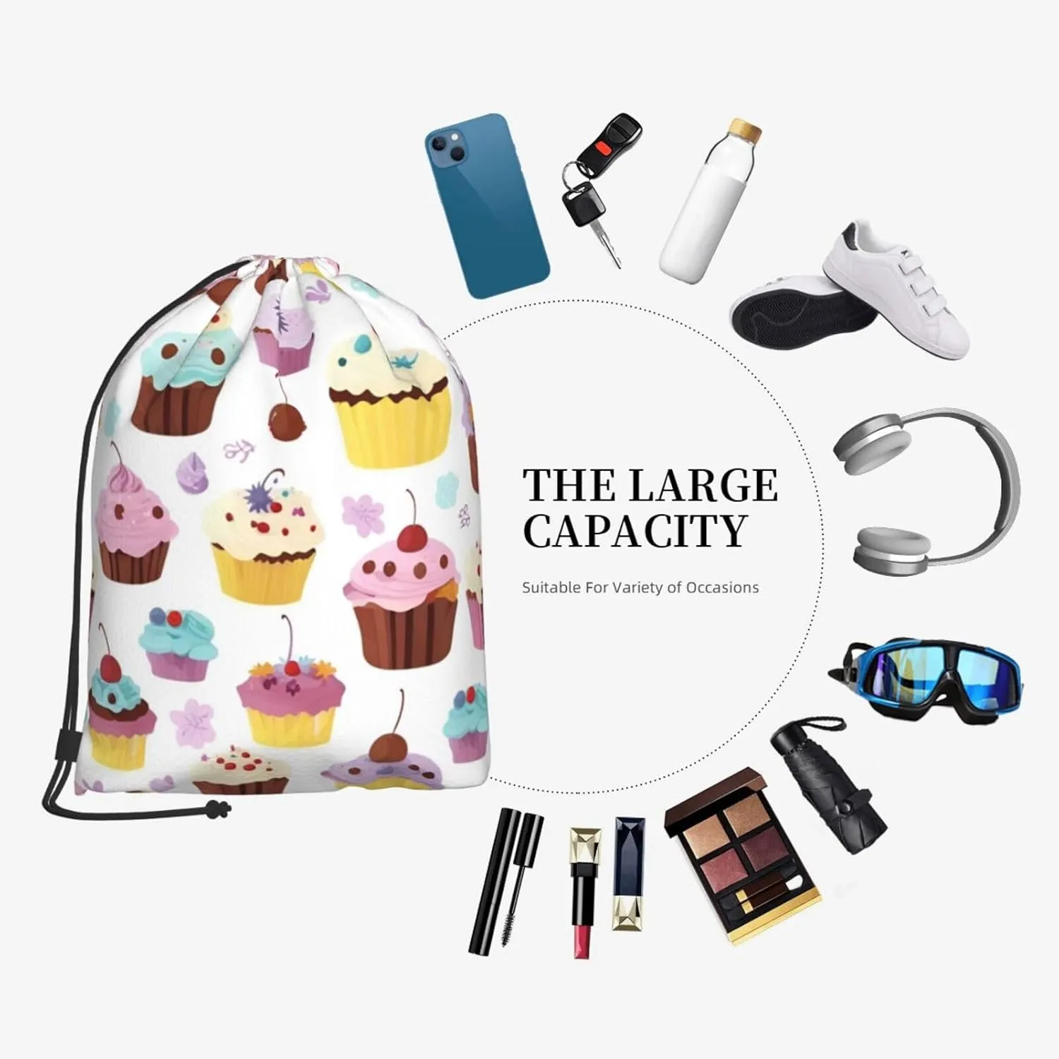 Delicious Cupcakes Drawstring Cinch Backpack Polyester Sack Pack String Bag For Hiking Camping Adventure
