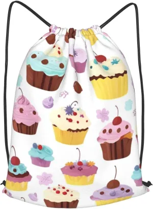 Delicious Cupcakes Drawstring Cinch Backpack Polyester Sack Pack String Bag For Hiking Camping Adventure