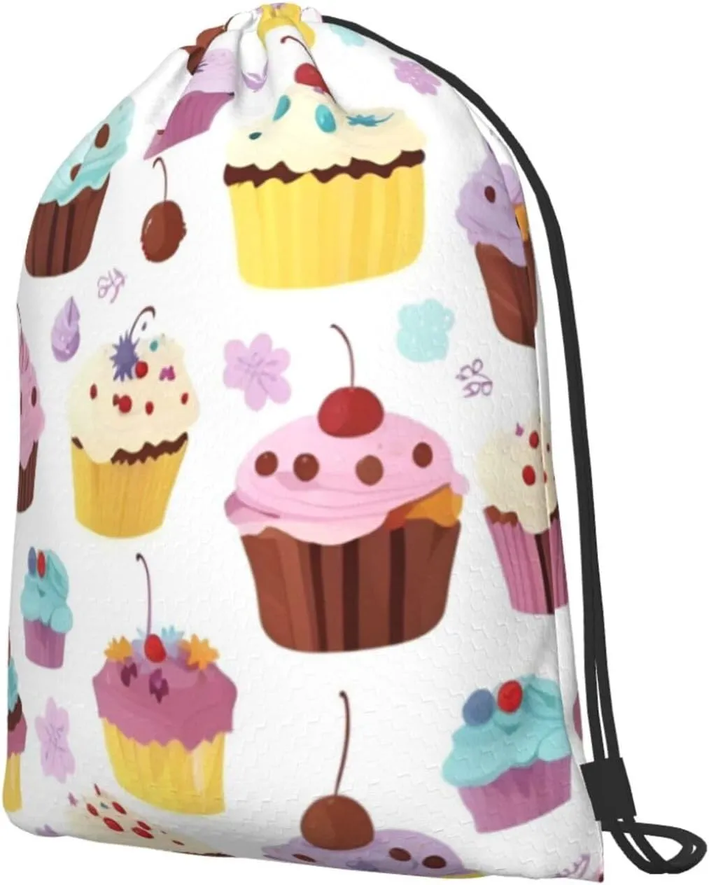 Delicious Cupcakes Drawstring Cinch Backpack Polyester Sack Pack String Bag For Hiking Camping Adventure