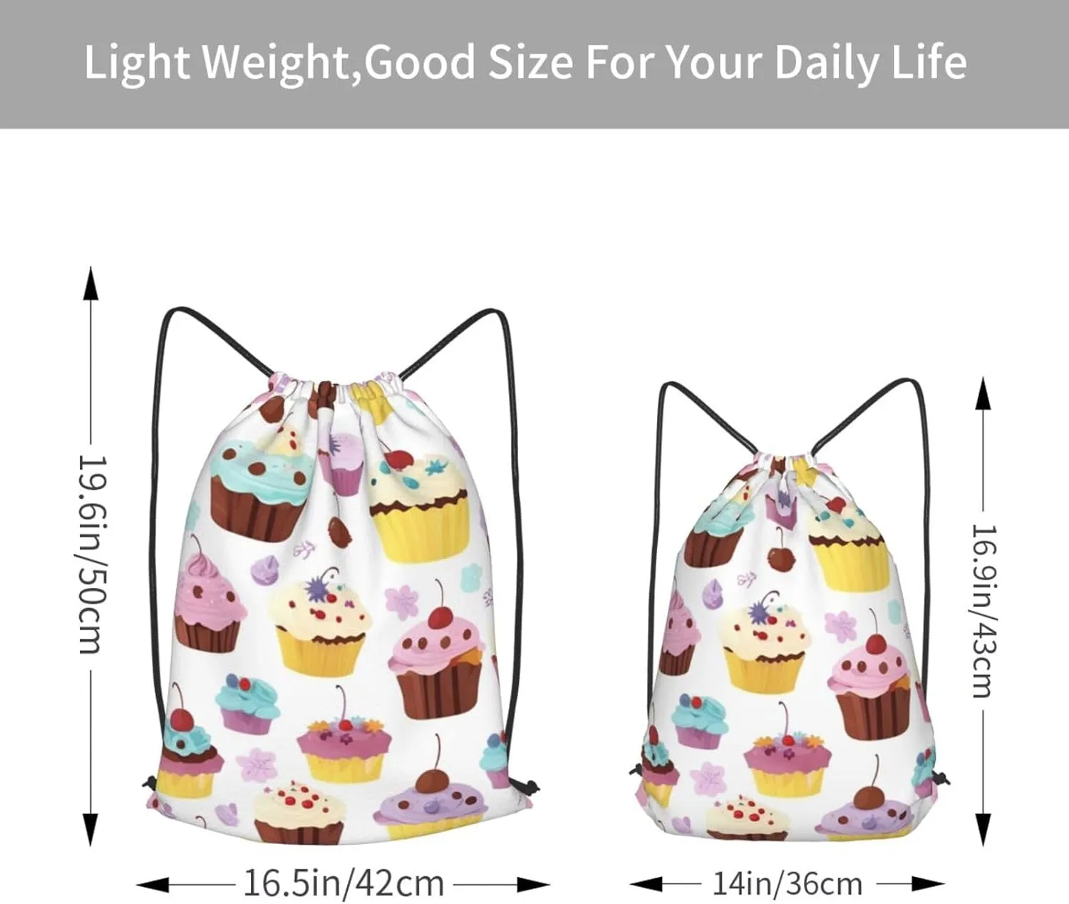 Delicious Cupcakes Drawstring Cinch Backpack Polyester Sack Pack String Bag For Hiking Camping Adventure