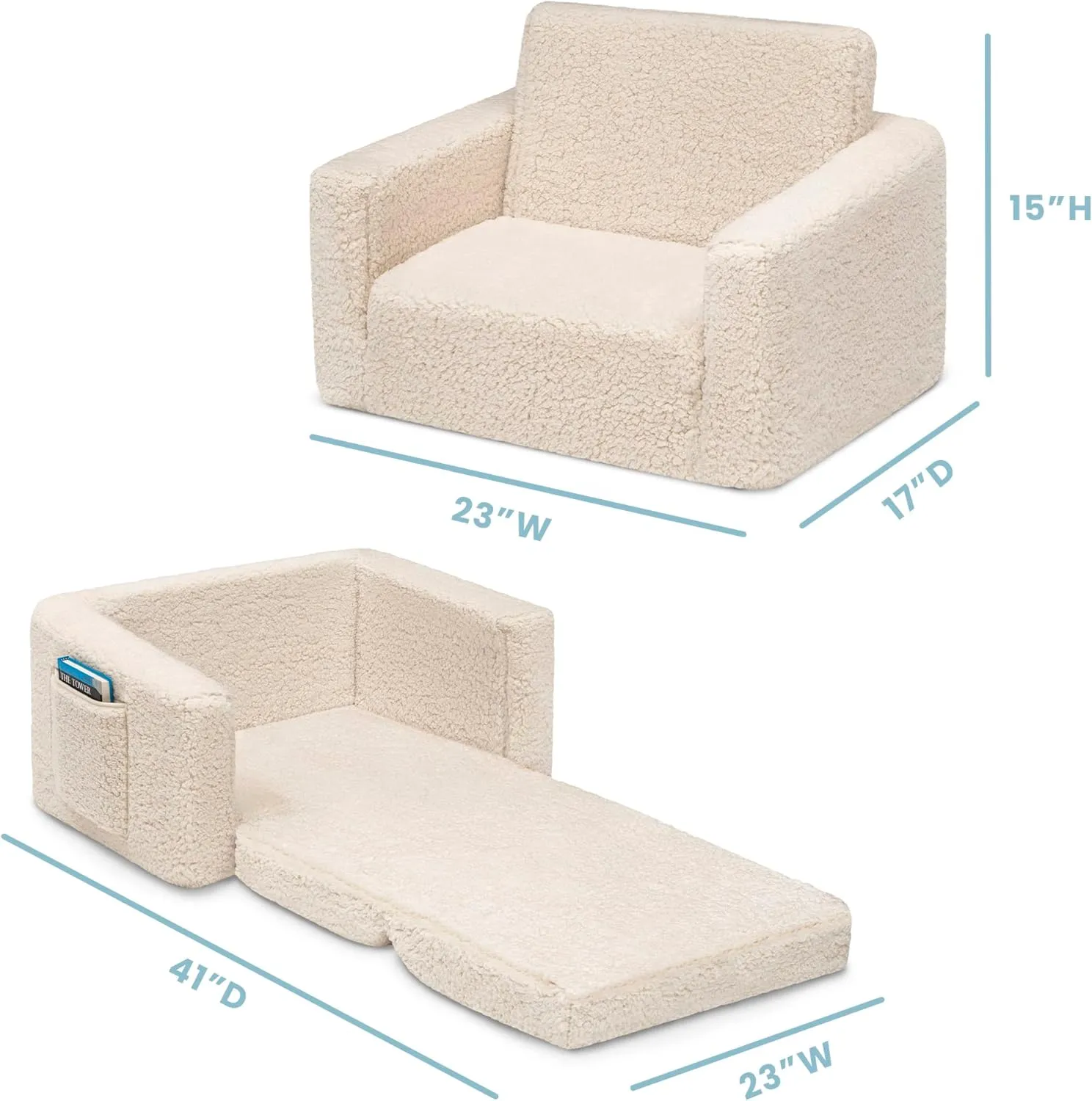 Delta Children Cozee Flip-Out Sherpa 2-in-1 Convertible Chair to Lounger for Kids, Cream