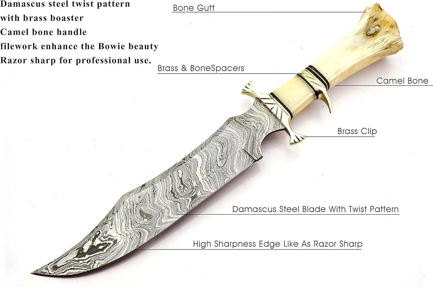 Delta :hand made Damascus steel Bowie Knife Handle Camel Bone