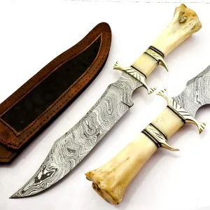 Delta :hand made Damascus steel Bowie Knife Handle Camel Bone